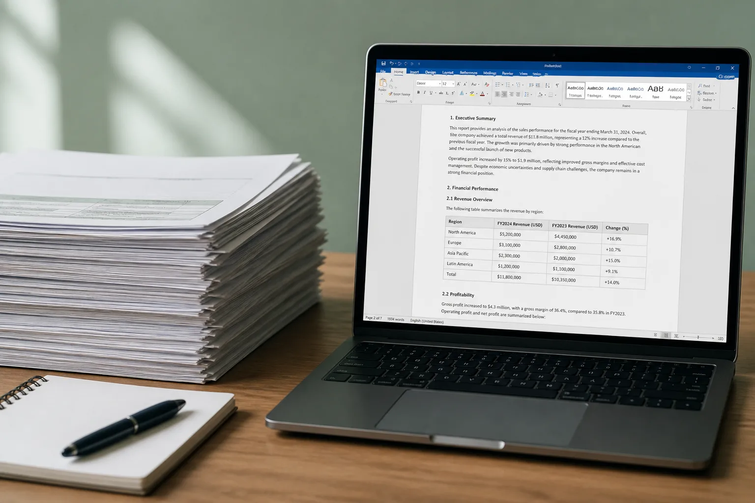 Stack of scanned pages ready for Word and PDF conversion