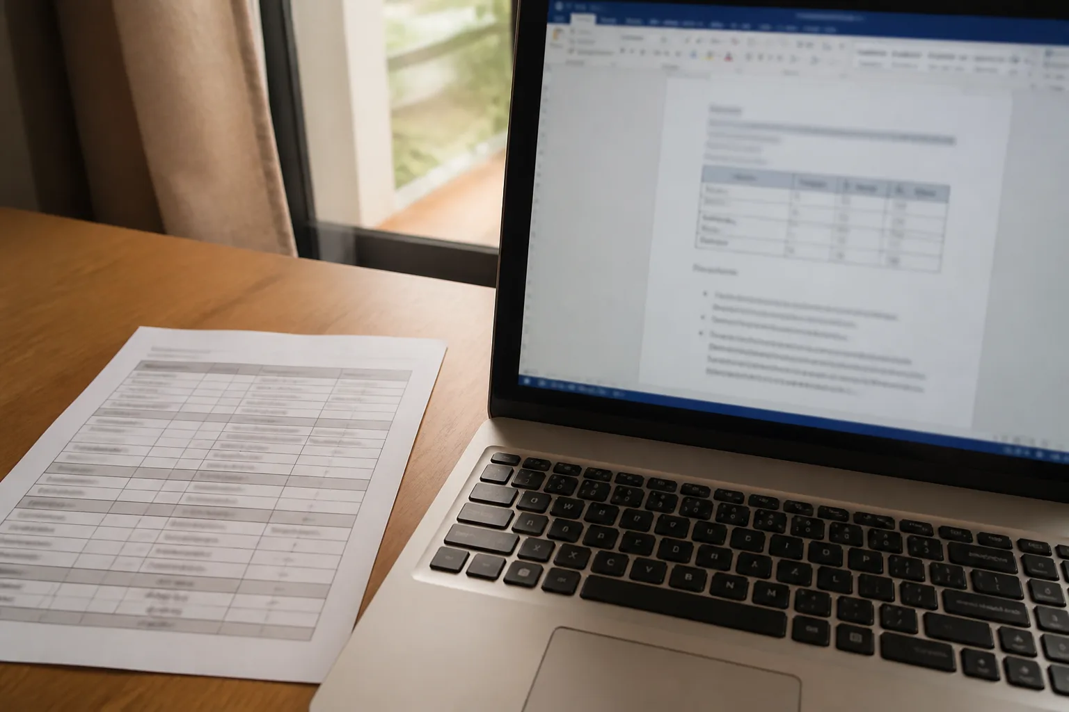 Photo of a table becoming a Word document on a laptop