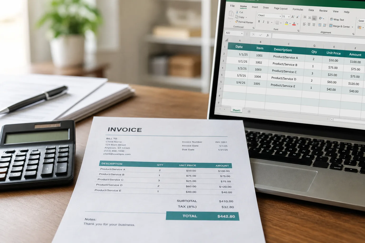 Invoice photo converted into an Excel table