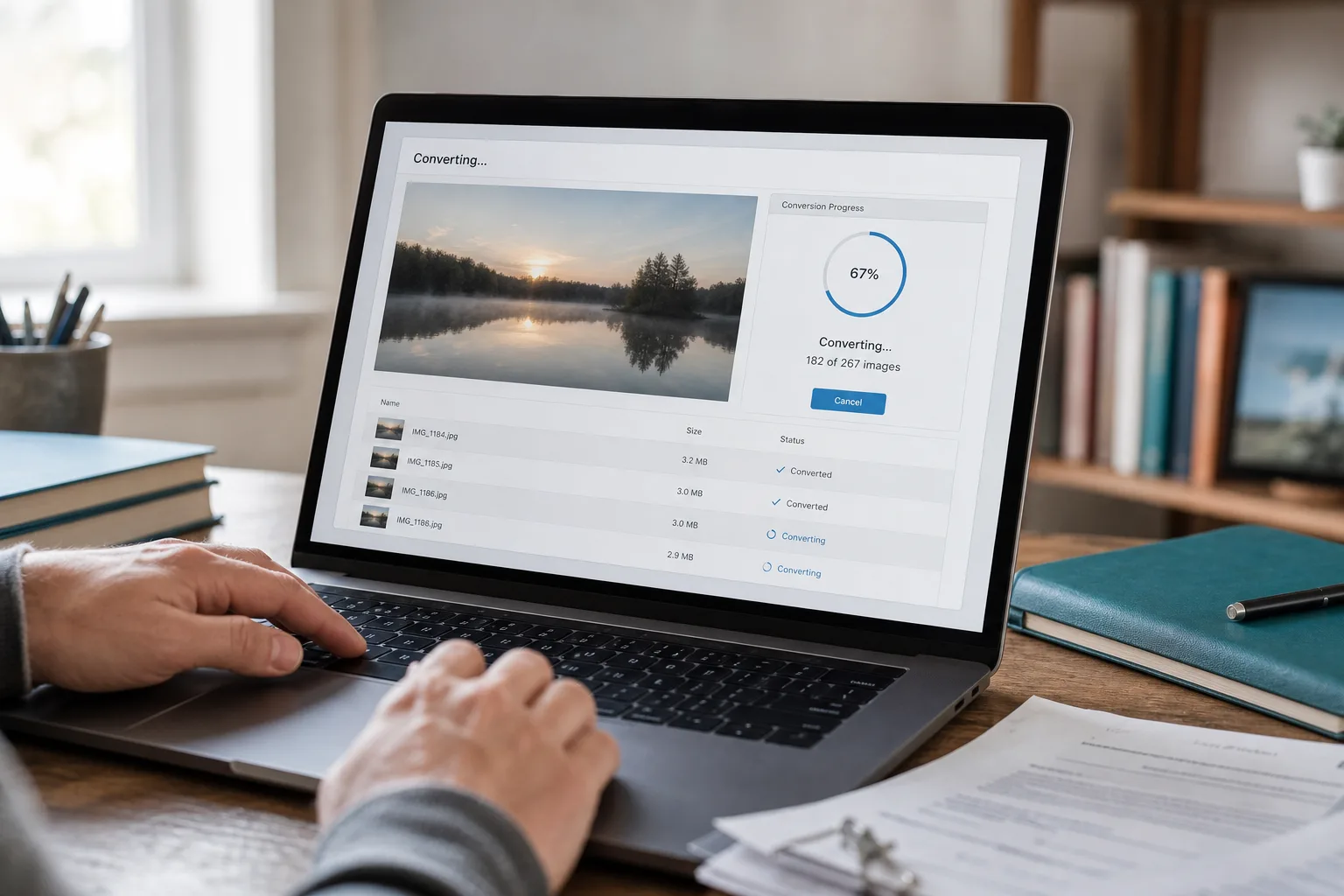 Private photo to text conversion on a laptop without ad banners