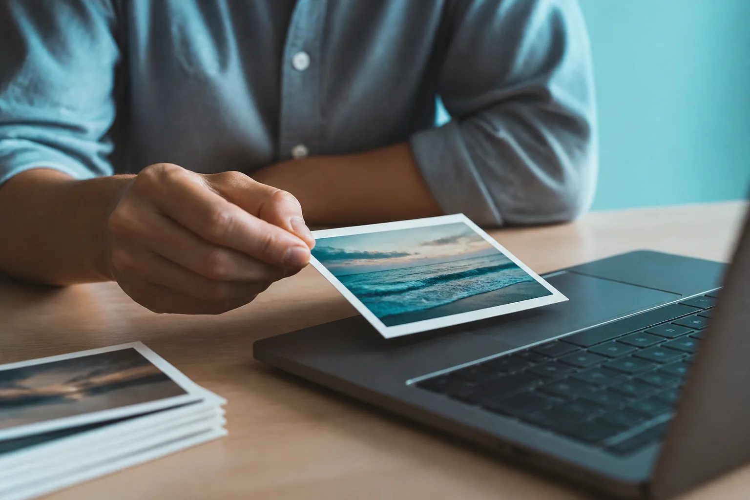 Dropping a photo onto a laptop to start text extraction