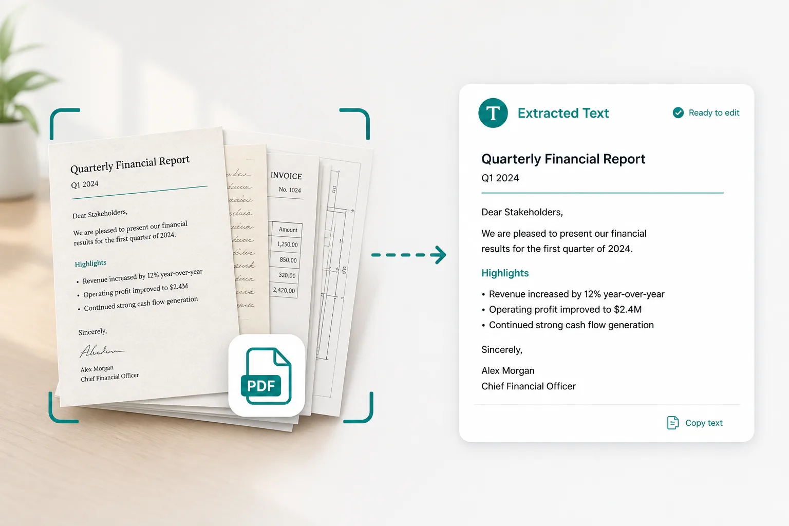Convert scanned paperwork PDF to text