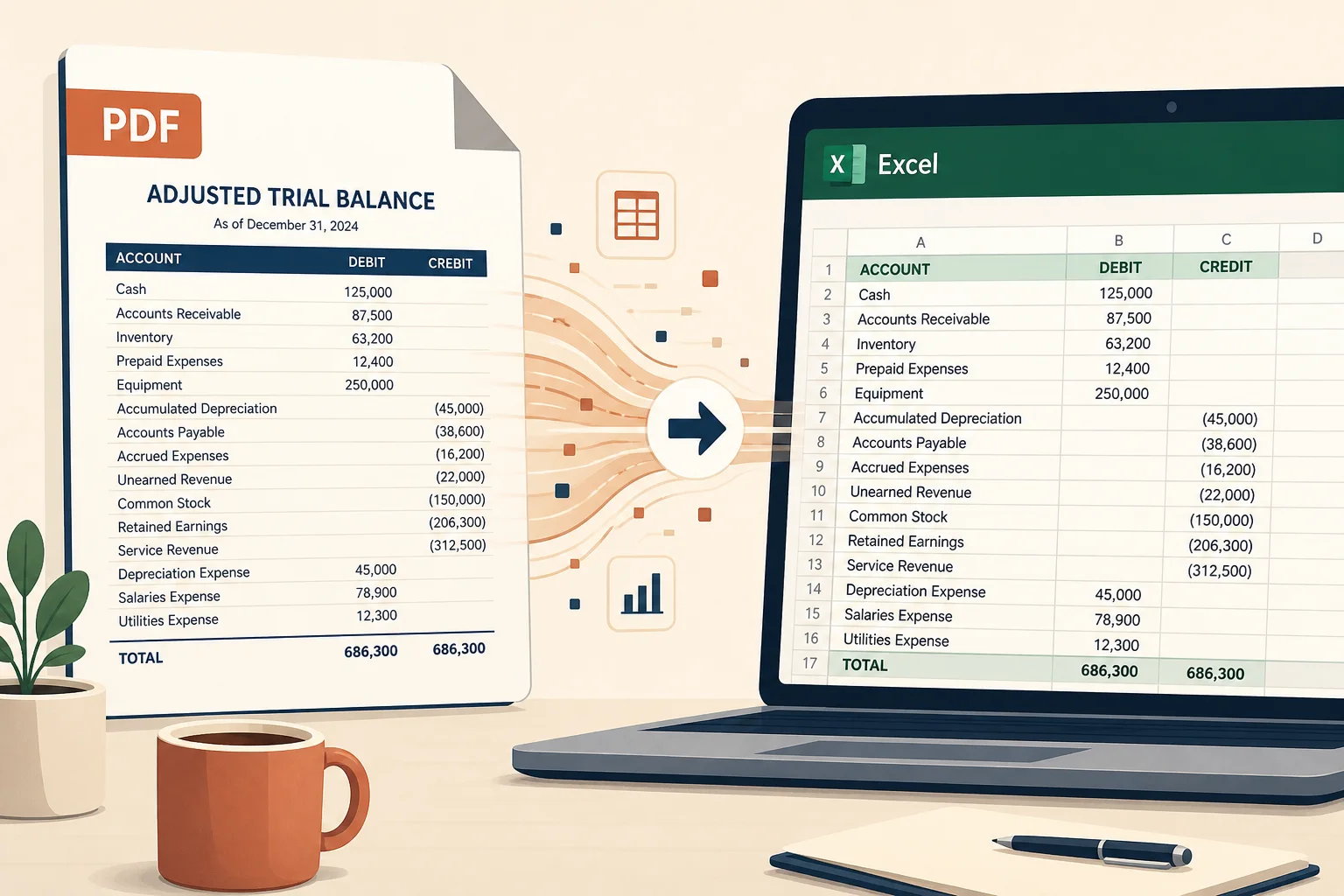 Adjust PDF colors then extract Excel