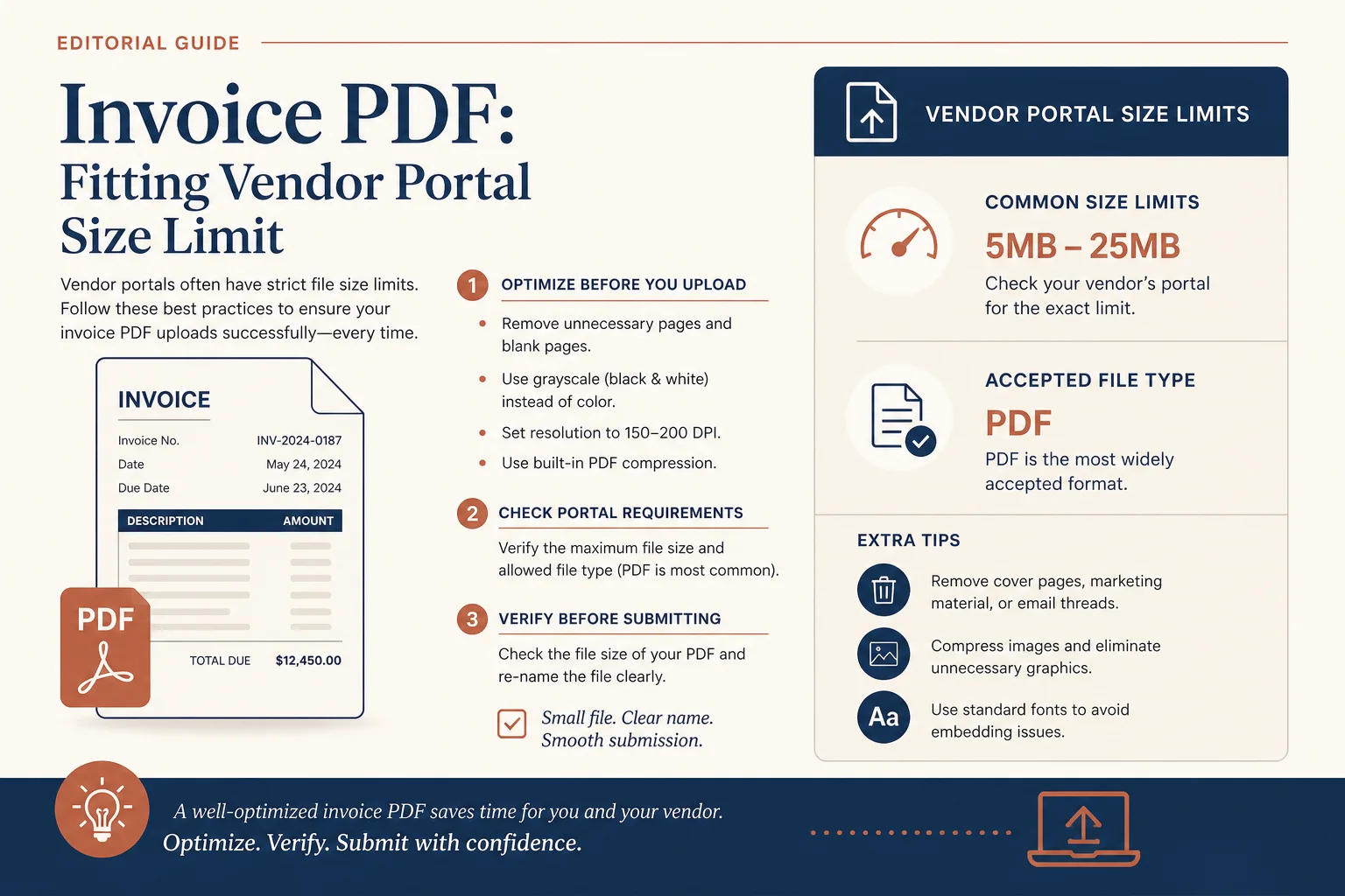 Invoice PDF compressed for vendor portal upload