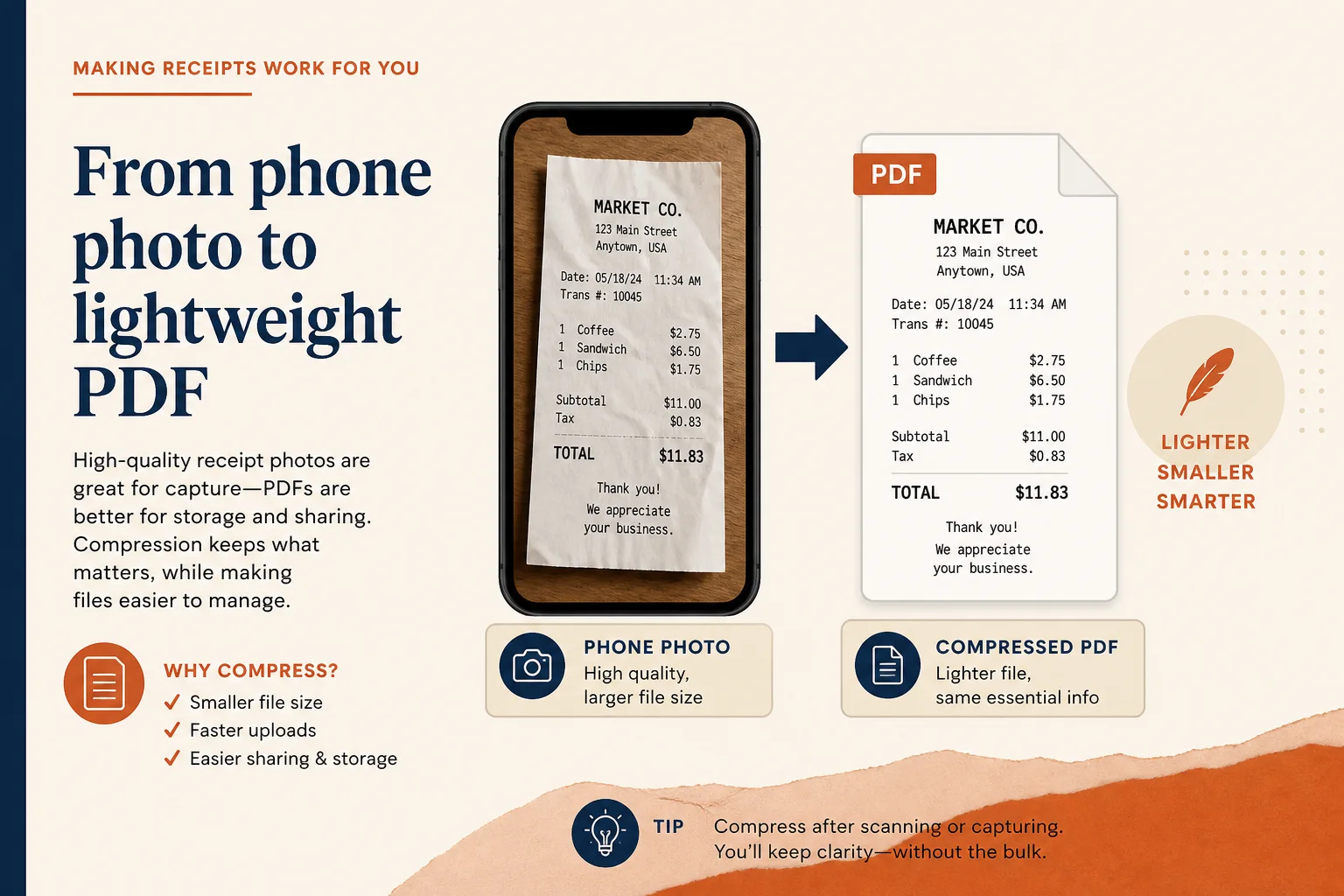 Receipt PDF pack reduced in file size