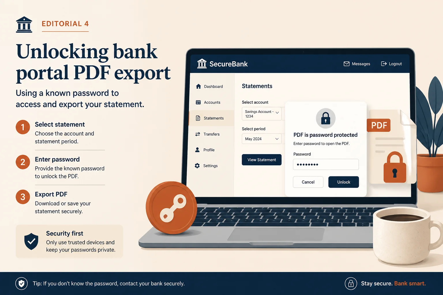 Remove password from bank PDF export