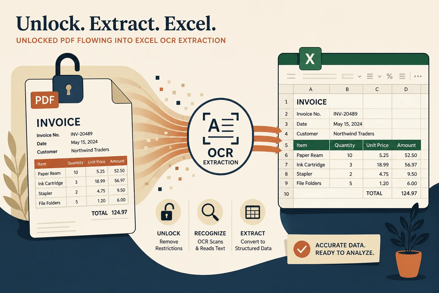 Unlock PDF then convert to Excel