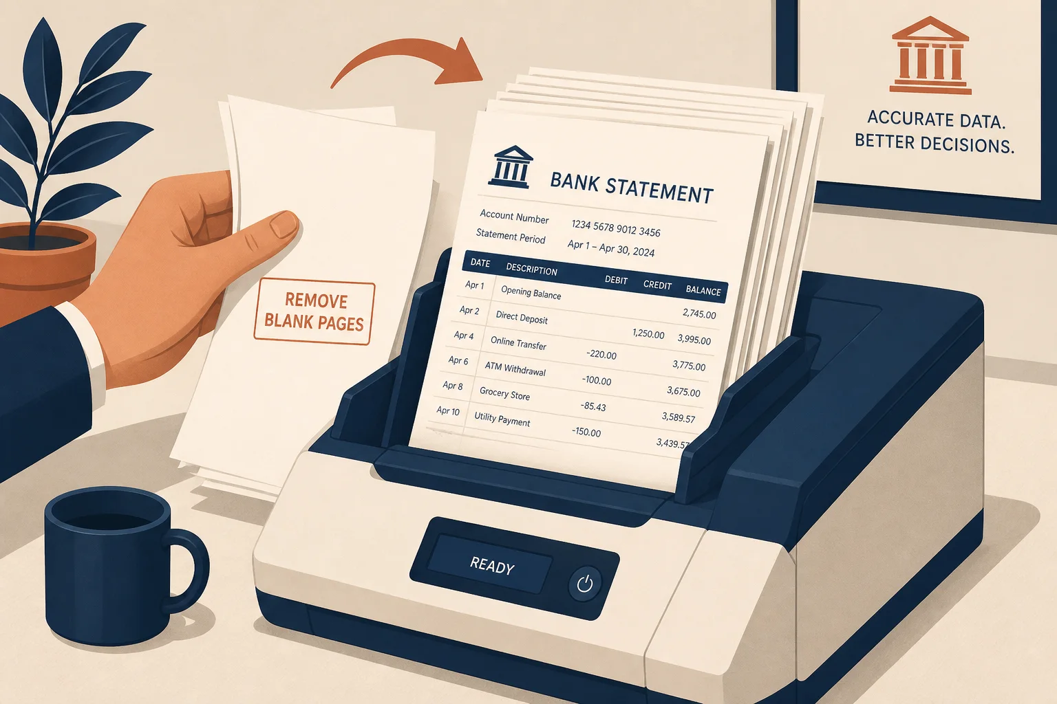 Remove blank bank statement pages